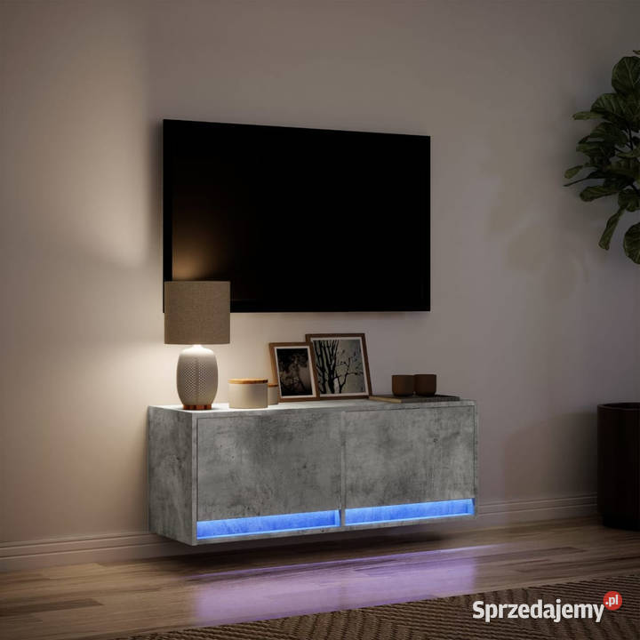 Ścienna szafka TV z LED szarość betonu 100x31x35 mazowieckie