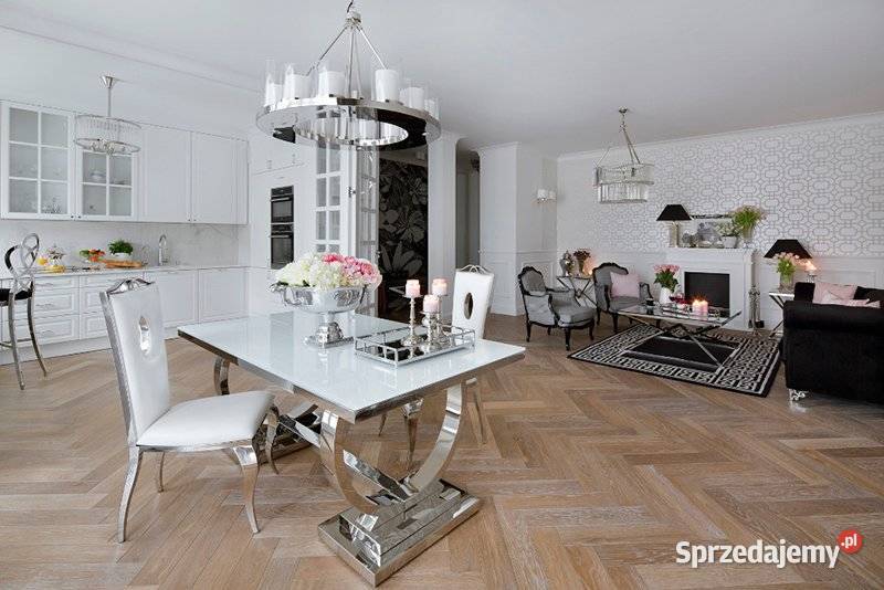 Stół MARCELLO 220 Glamour Biały Szklany Srebrna