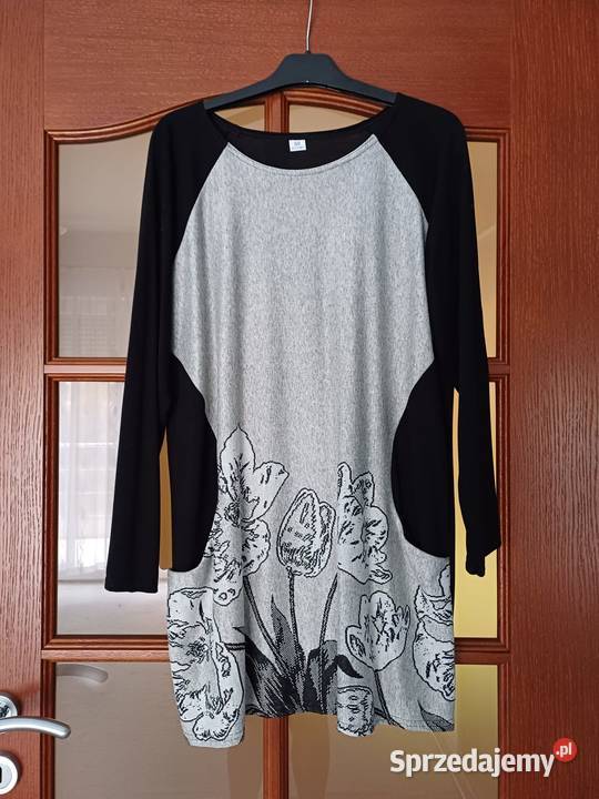 Tunika bluzka z kieszeniami szaroczarna XL 50 Sieradz