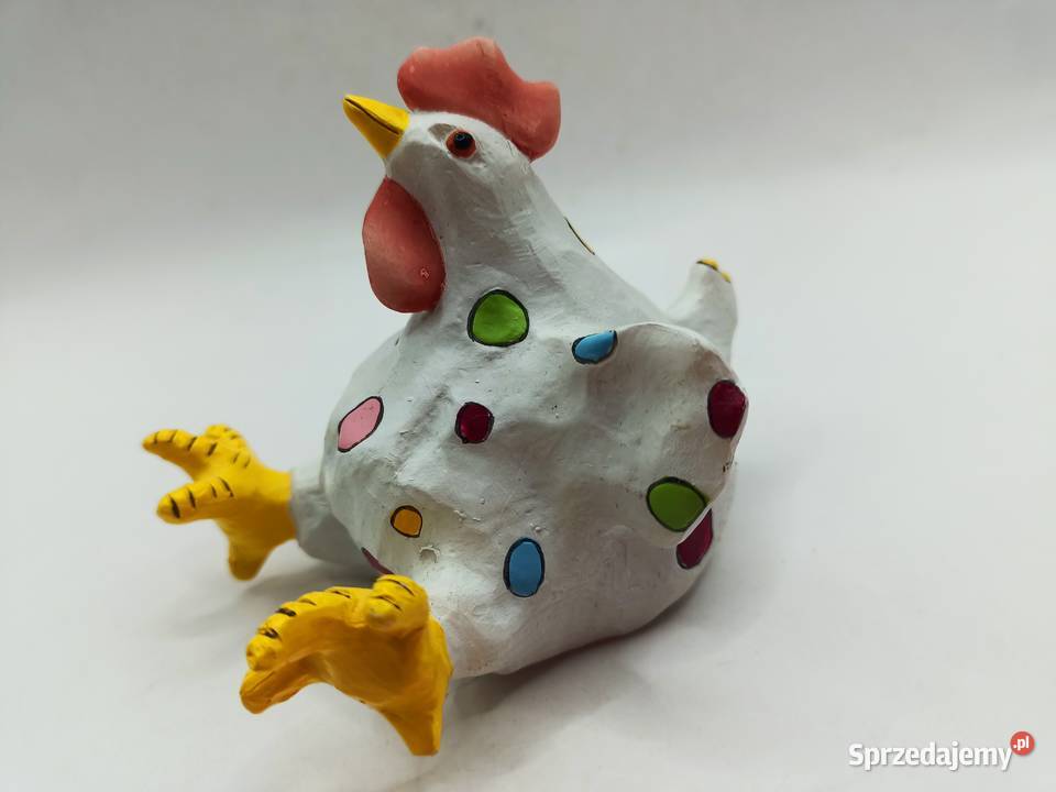 Figurka ptak kurczak gruby w kolorowe kropki Figurki i rzeźby Zamość
