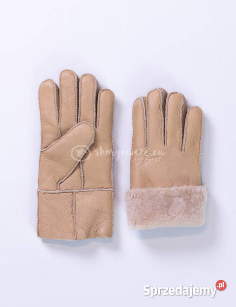 Beżowe klasyczne rękawiczki męskie ze skóry Szaflary