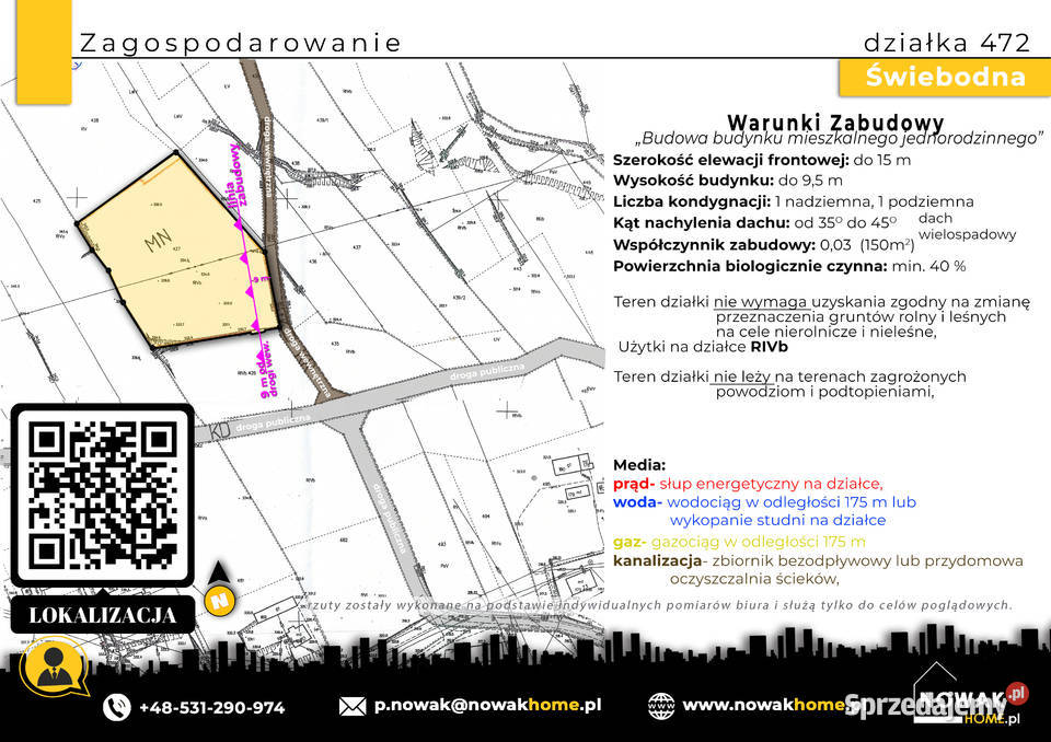 Świebodna Działka budowlana 50 arów lesie