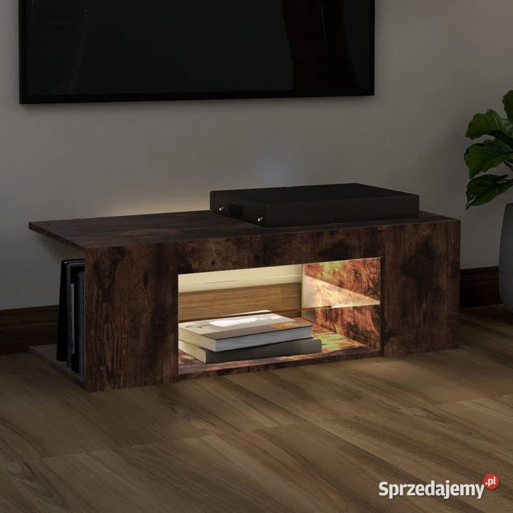 Szafka pod TV z oświetleniem LED przydymiony dąb