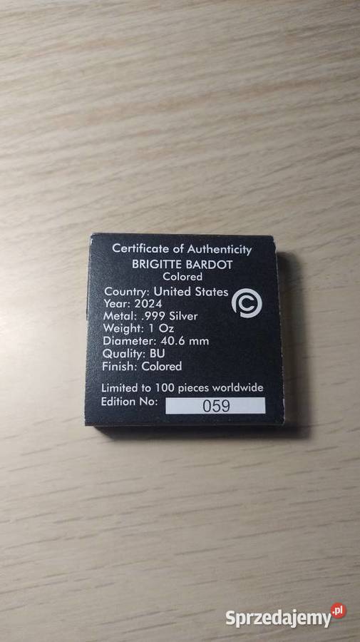 Moneta Brigitte Bardot Elegance in Art 1 oz Ag zachodniopomorskie Stargard