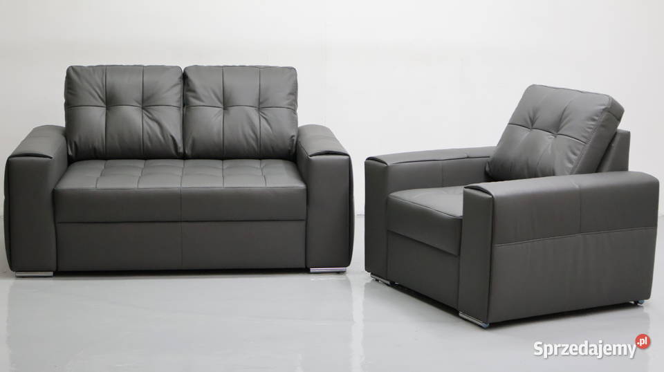 KOMPLET 21 sofy kanapy zestaw popielata skóra Poznań