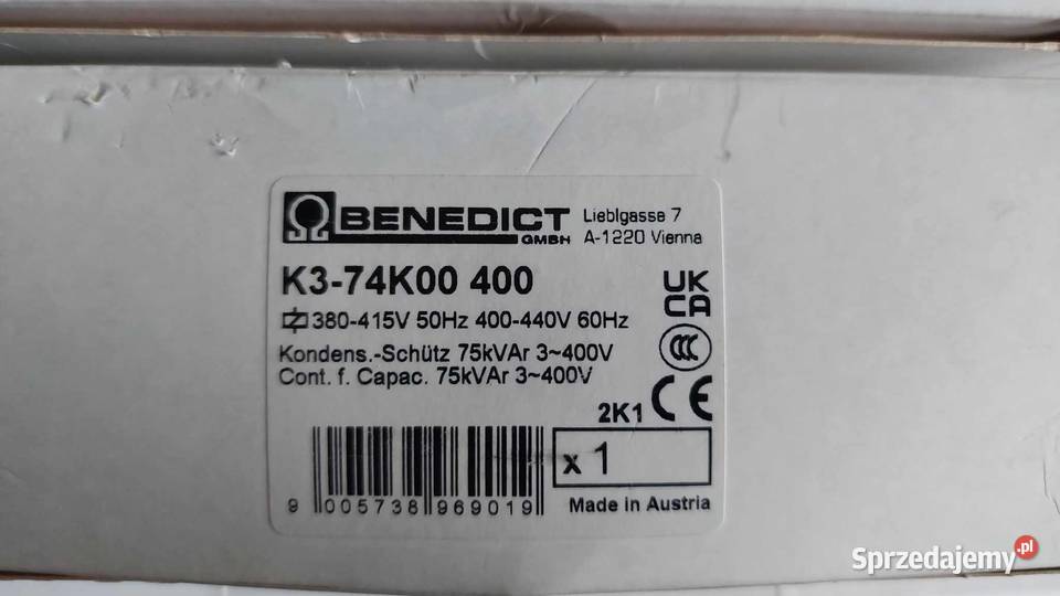 Stycznik k374k00 400 Benedict 75kVAr Dąbrowa Górnicza
