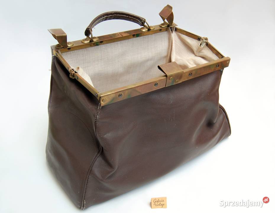 Torba podróżna skórzana vintage Francja logo brązowy/beżowy Lublin