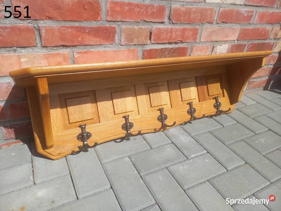Wieszak dębowy z półką wiszący ścienny Gawroniec