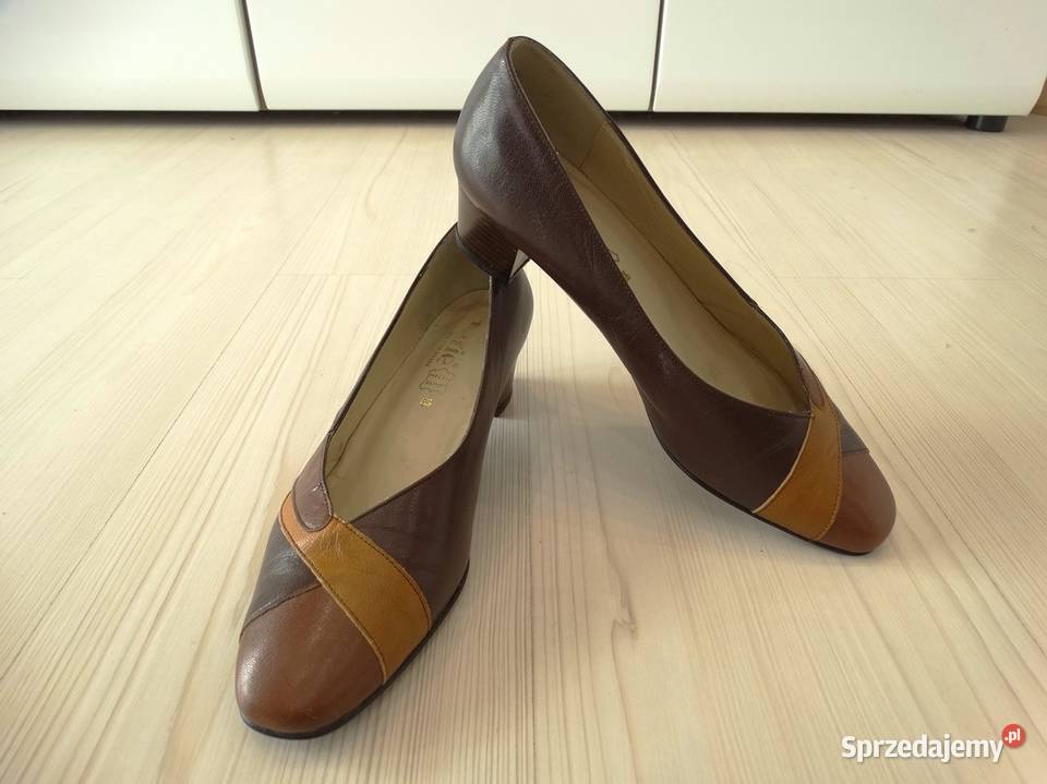 Buty Skórzane Półbuty Czółenka na Słupku skóra Łomża