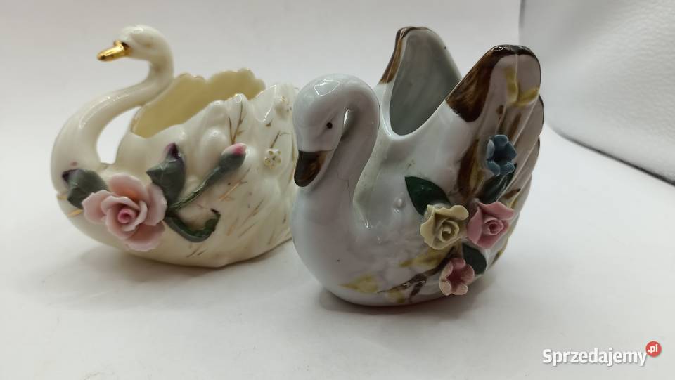 Figurki ceramiczne ptaki małe białe łabędzie Zamość