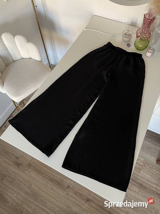 Zara czarne luźne spodnie palazzo czarny S 36 Bez wzoru Spodnie Spodnie mazowieckie