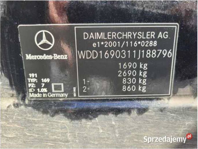 MercedesBenz Klasa A150 sprzedaż syndyka Rok produkcji 2005 Klasa A Szczecin