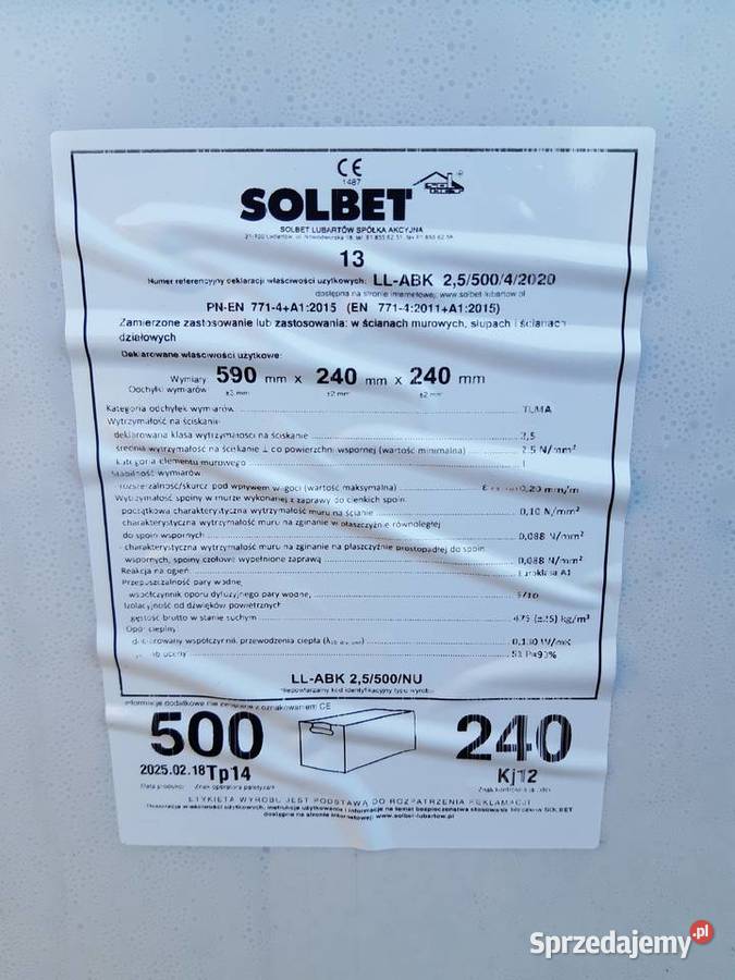 Bloczek z betonu komórkowego 24x24x59 Solbet