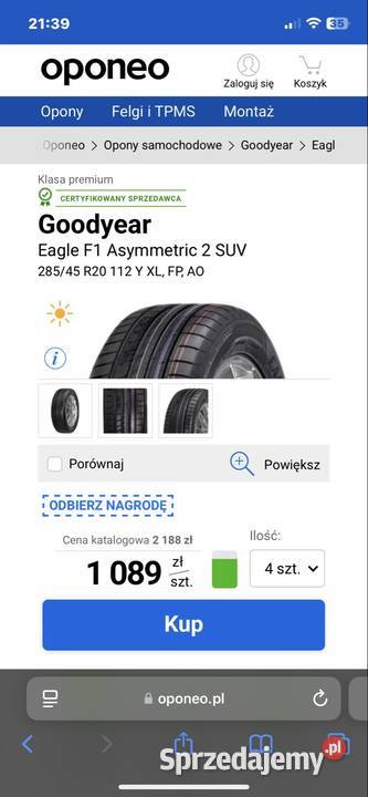 Opony komplet Goodyear 285 45 20 112y AO SUV 4x4 45 Lublin sprzedam