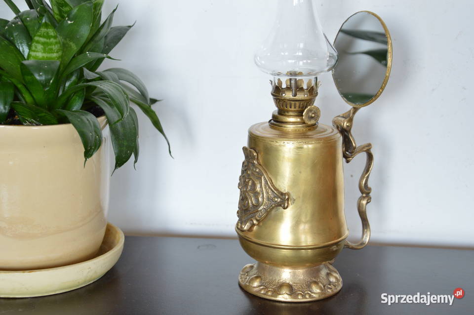 lampa naftowa mosiężna stojąca z lusterkiem Jastrzębie-Zdrój