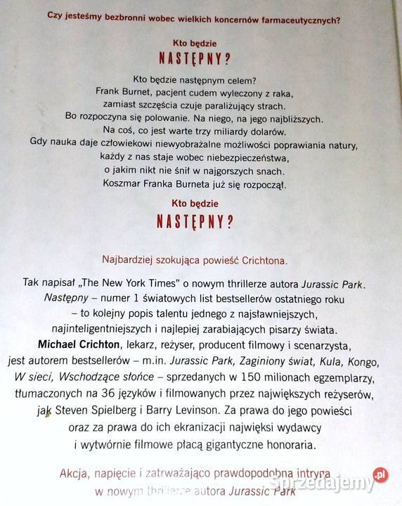 Następny Michael Crichton lubelskie sprzedam