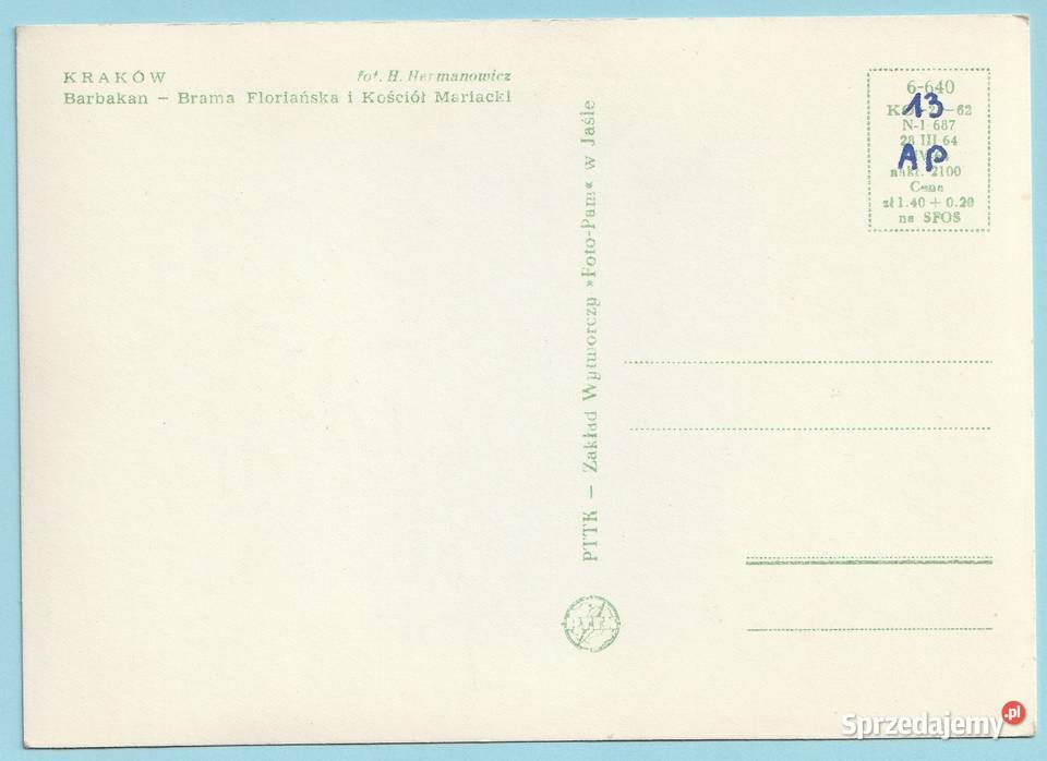 POLSKA KRAKÓW BARBAKAN 1964 BO 2100 łódzkie Łódź