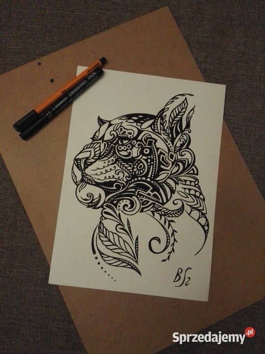 Rysunek pantera cienkopis A4 200gm2 mazowieckie sprzedam