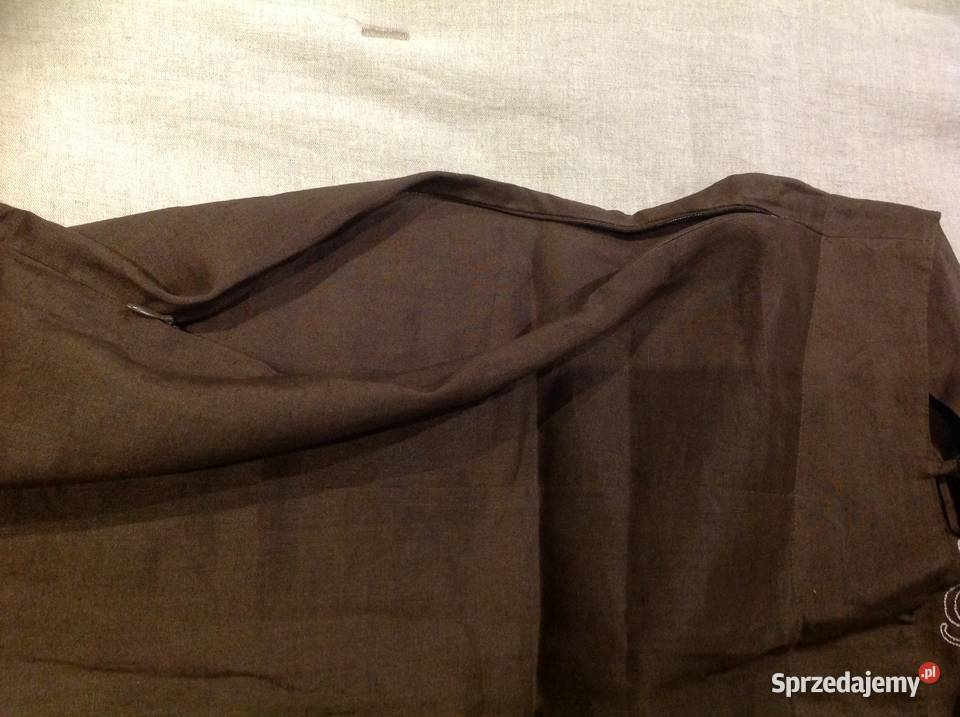 Lniana Brązowa Sukienka LOVELY S j Nowa