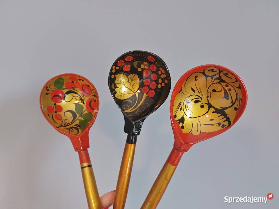 malowane łyżki Chochłoma drewniane kolorowe wielokolorowy Poznań
