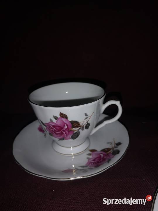 Filiżanka i talerzyk deserowy z różami Made in pomorskie Gdańsk