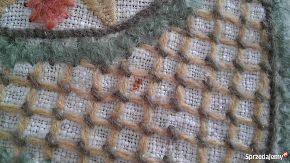 Okrągły obrus rękodzieło ręczny haft wełna antyk Obrusy i serwety