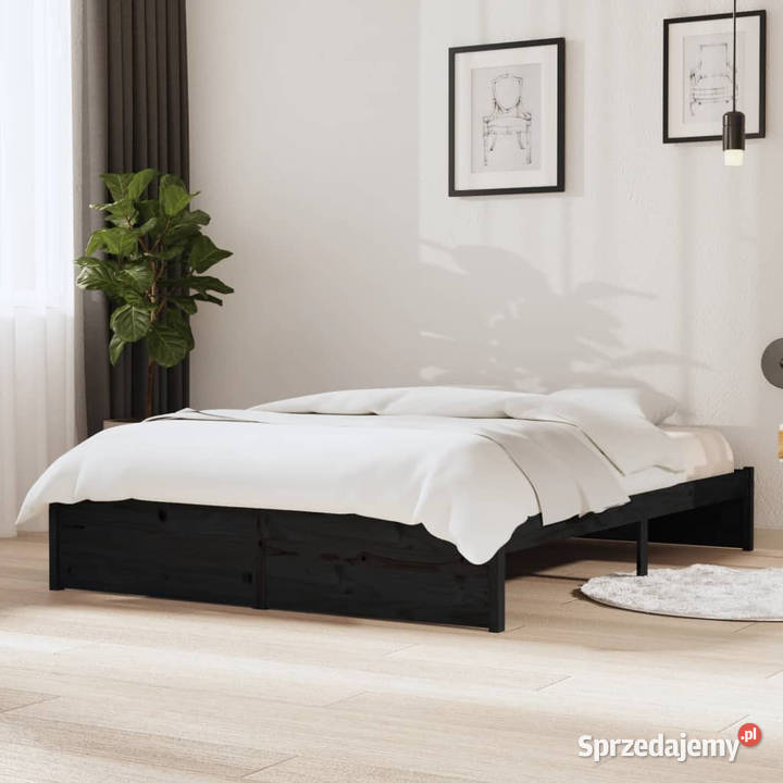 Rama łóżka czarna lite drewno 140 x 190 WM814933 sprzedam