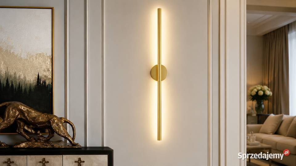 Kinkiet Złoty Nowoczesny Podłużny Lampa Ścienna mazowieckie Warszawa