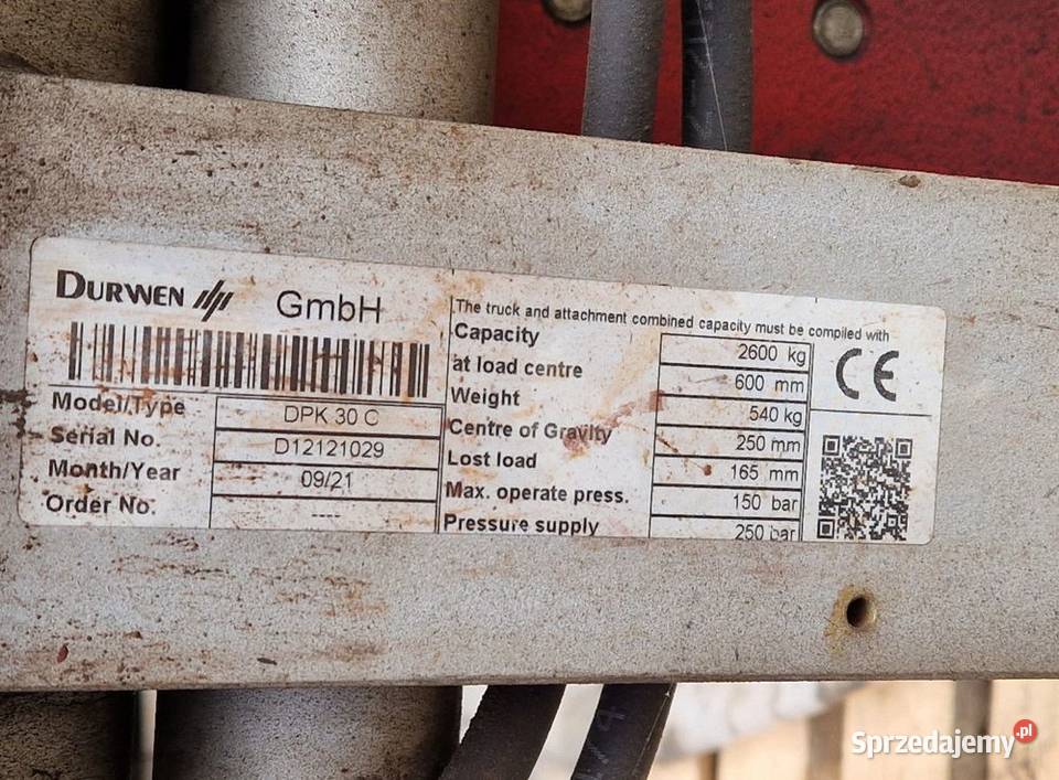 Paletyzer Durwen DPK30C widły pozycjoner do pomorskie Borkowo sprzedam