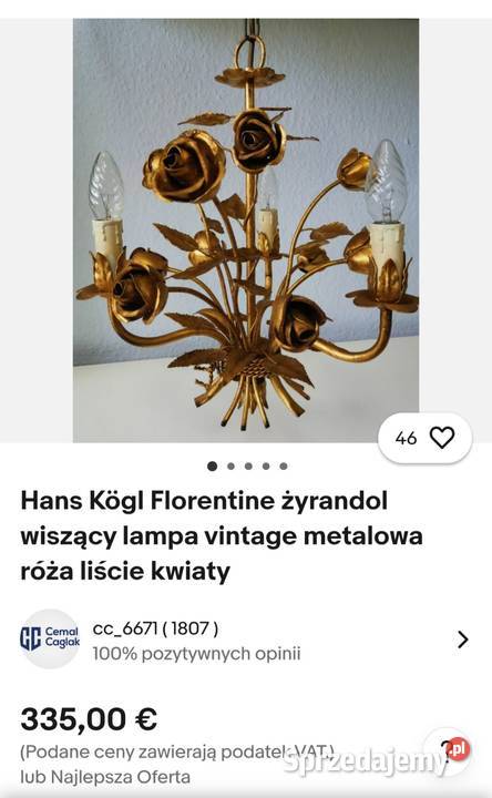 Hans Kglzłota lampa designerskaw kształcie