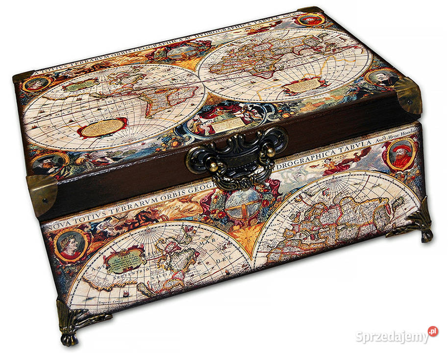 SZKATUŁKA drewniane pudełko STARA MAPA kompas brązowy Bydgoszcz sprzedam