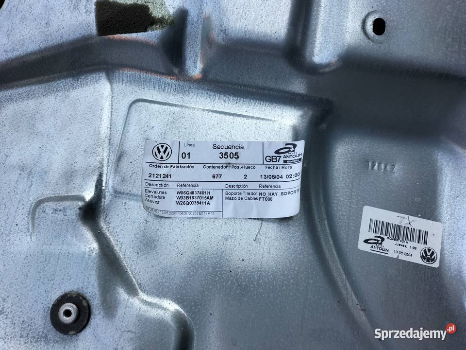 VW POLO 4 9N 6Q4837755 Mechanizm podnoszenia Kamień-Kolonia