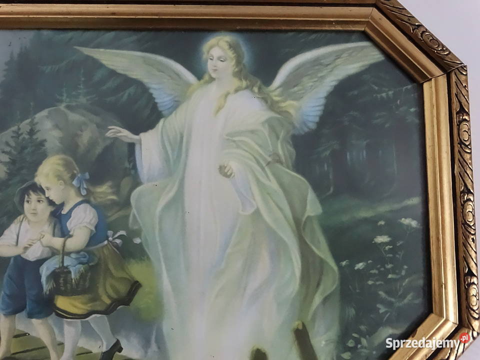 Klasyczny Obraz Anioł Stróż w złotej ramie 40x23 Biłgoraj sprzedam