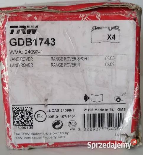 Klocki hamulcowe Trw GDB 1743 Land Rover Range osobowe Radzyń Podlaski