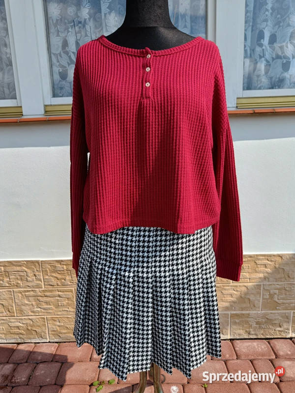 Czerwona bluzeczka z guziczkami r L XL oversize Dąbrowica