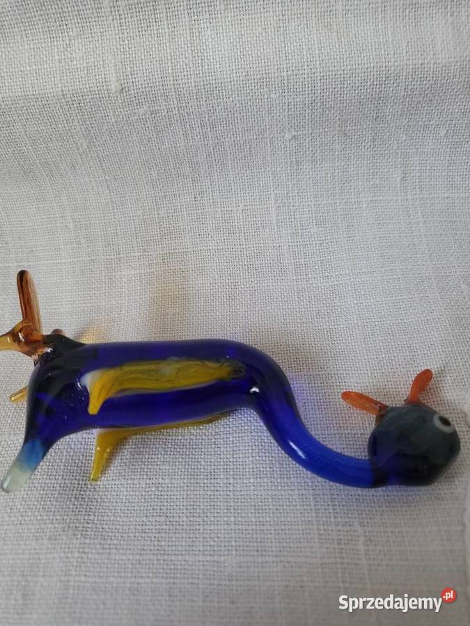 Figurka piękna szklo kobalt KACZUSZKA ręczna Porcelana i szkło łódzkie Łódź