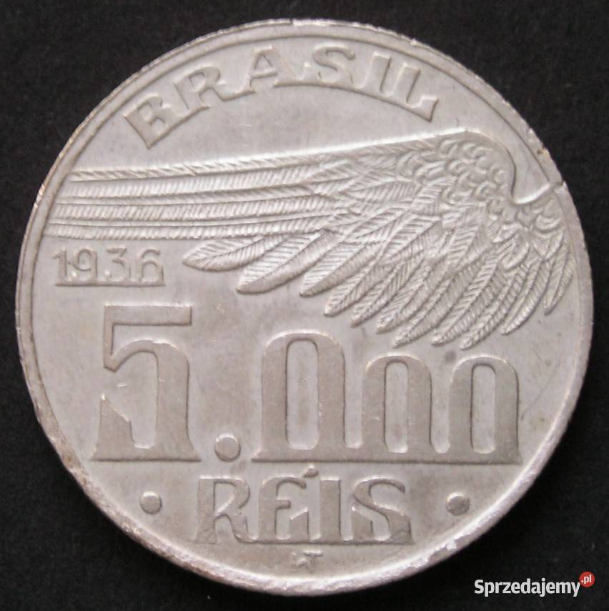 Brazylia 5000 reis 1936 SREBRO Santos Dumont Łódź