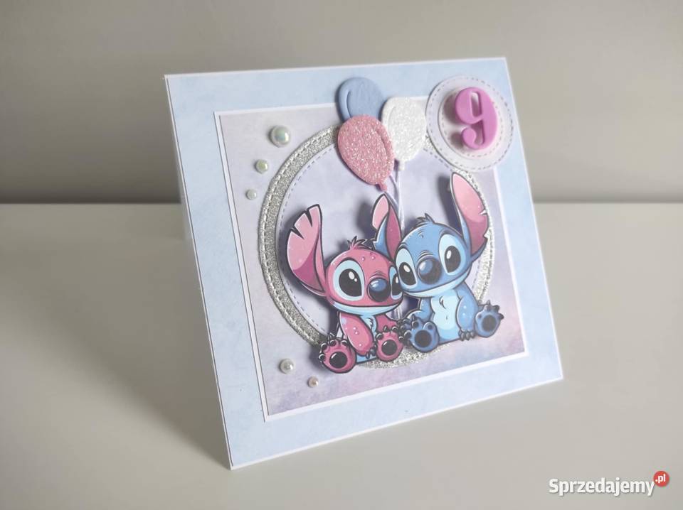 Kartka ręcznie robiona na urodziny Stich i Angel Łódź sprzedam