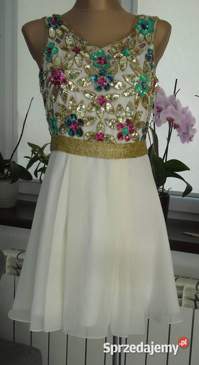 kremowa sukienka cekiny 12 L m lubelskie Lubartów