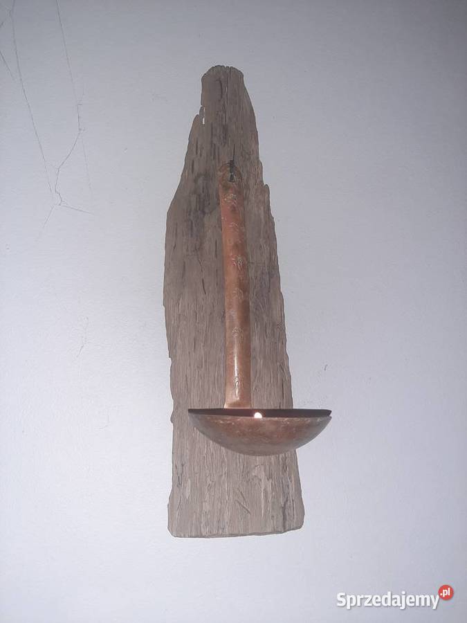 Kinkiet lampa świecznik drewniany z chochli Trzciel