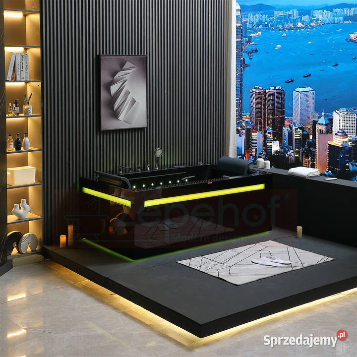 Czarna wanna z hydromasażem EBBXD871 prostokątna Grabówka