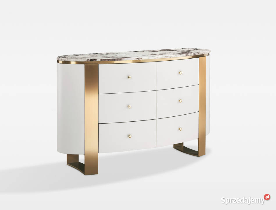 Komoda biała na złotych nogach z kamiennym Komody Golkowice