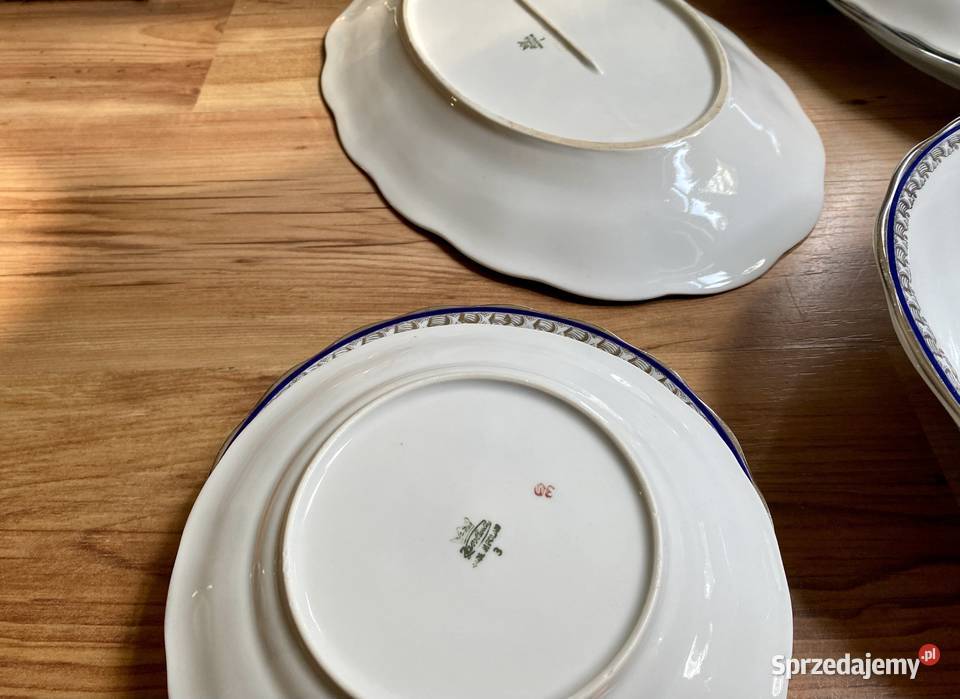 Piękne Stare Talerze Zastawa Kobalt Porcelana Wrocław