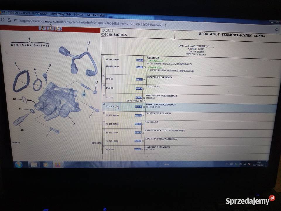Wiązka termostatu Citroen 16 VTI osobowe Lublin