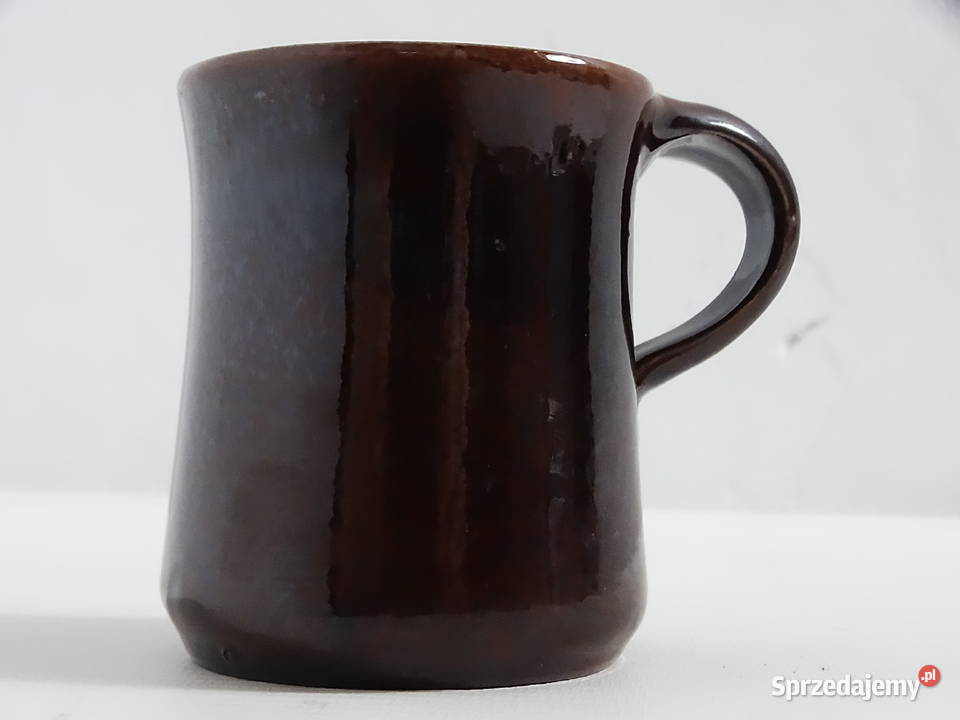 Lekki kubek vintage Brązowa ceramika artystyczna Biłgoraj