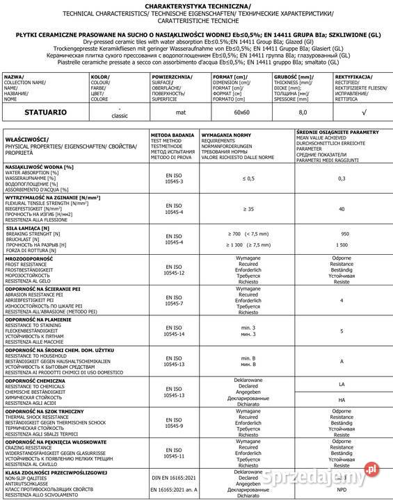 Płytka Statuario Mat 60x60 GAT II Stargres Płytki podłogowe