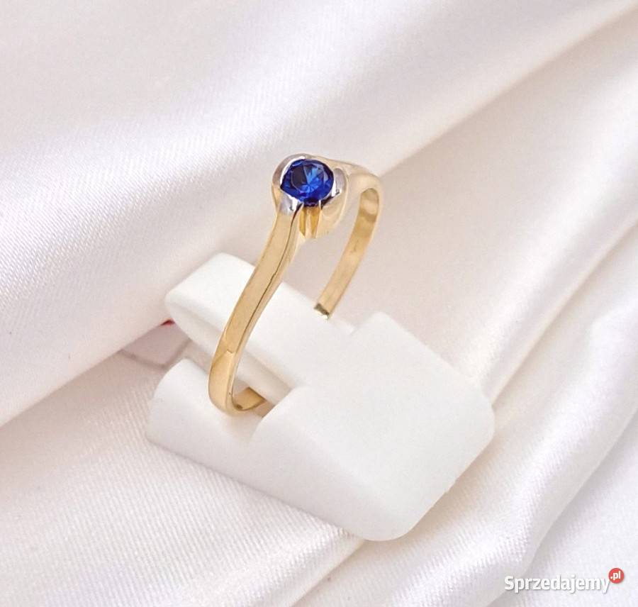 Pierścionek r18 Złoty pr585 z szafirem Z659 Poznań