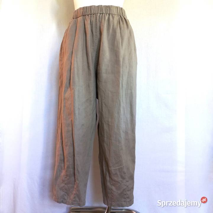 Spodnie LEN Luźne zielone Balloon khaki r SM 78