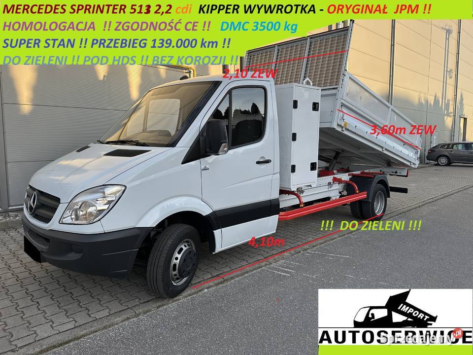 MERCEDES SPRINTER 513 22 CDI KIPPER WYWROTKA garażowany Piekarzew