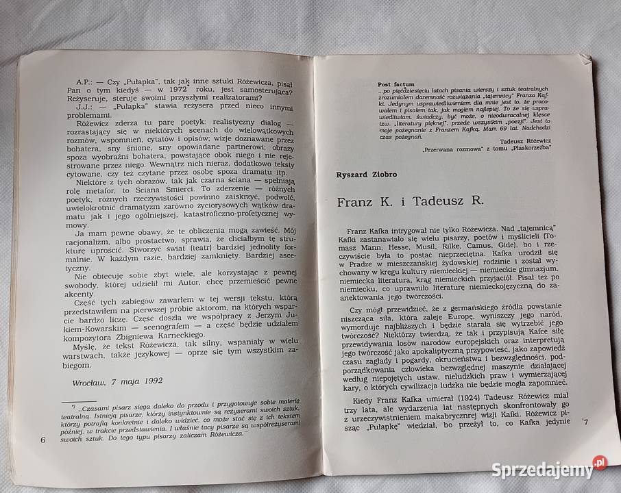 Folder premierowy Tadeusz Różewicz Pułapka Teatr Koźminek